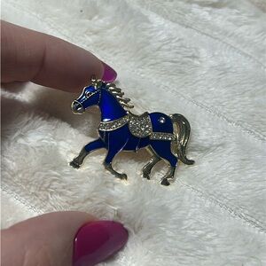 Blue and Gold Horse Brooch